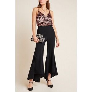 Anthropologie Zinnia Flare Trousers Black Tulip Hem Pants Size 8